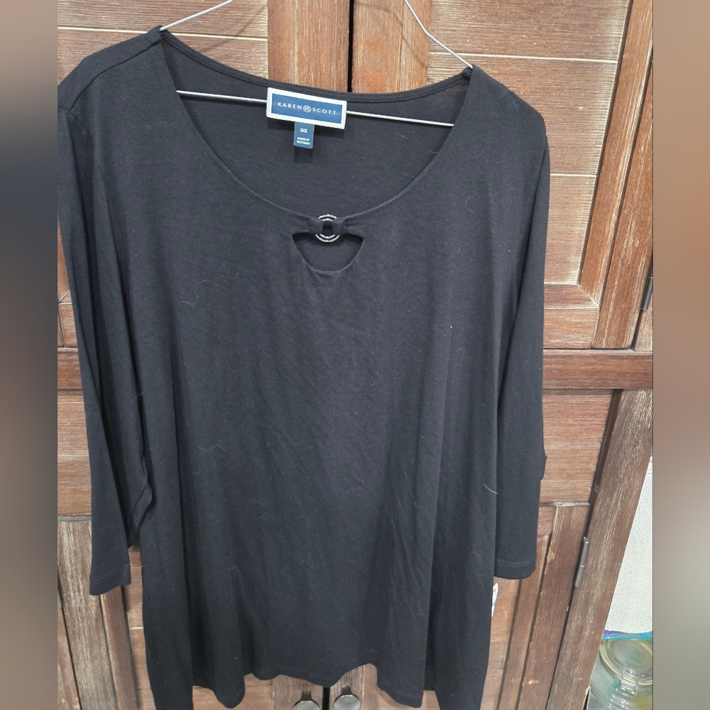 Karen Scott Women's Plus Size 0X Black Tunic NWT Long Sleeve